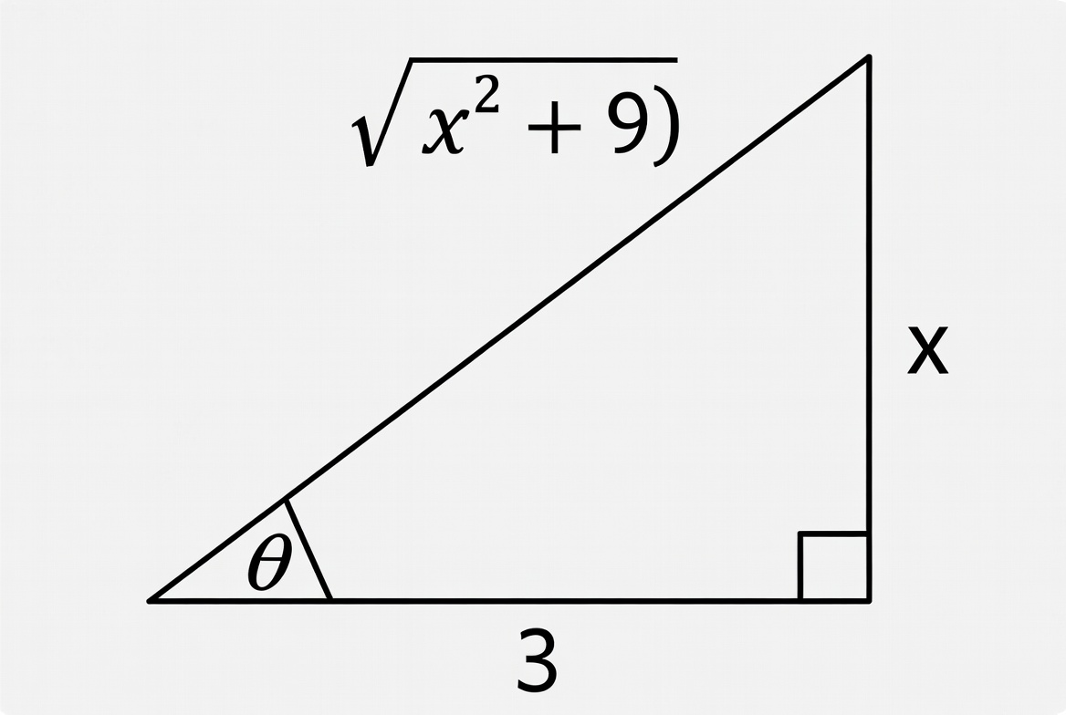 Reference triangle for x = 3 tan θ